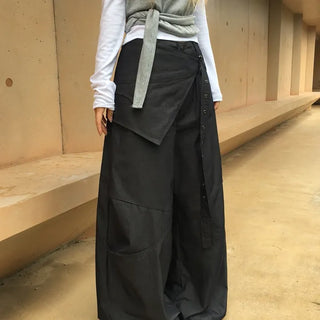 Celeb Belted Wrap Skirt Layered Maxi Wide Pants