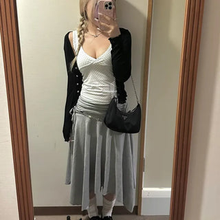 Mori String Shirred Flare Asymmetrical Skirt