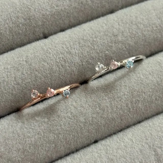 Natural Stone Triple Layered Silver Ring Moonstone Blue Topaz Rose Quartz
