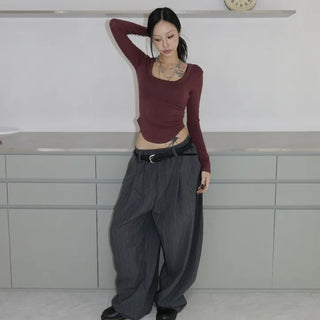 Striped Banded Balloon Wide Slacks