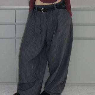 Striped Banded Balloon Wide Slacks