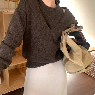 Jeniba Sleeveless Layered V-Neck Knit Set