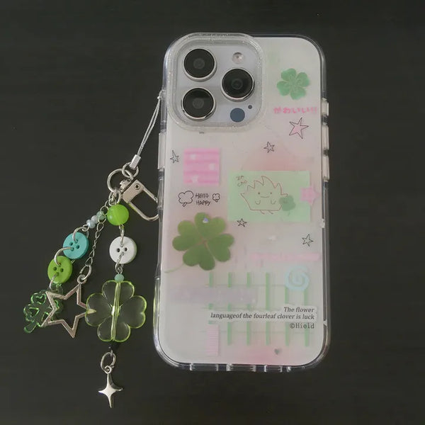 Hello Button Clover Keyring Set Vintage Hard iPhone Case