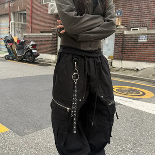 Unisex Natsusawa Zipper Rib Cargo Wide Pants (2 colors)