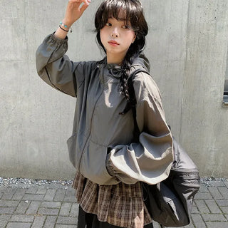 Aki Crop Wind Hooded Zip-Up Windbreaker Salanta Rainy Season Look String Jumper