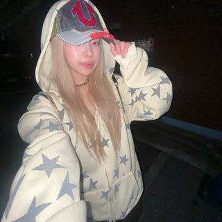 Star Pattern Hooded Zip-Up