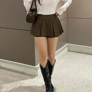 Casual Check Pleated Mini Skirt