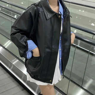 Urban Oversized Plain Shirt Collar Jacket