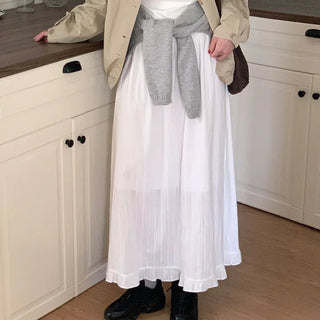 Lace Frill Flare Elastic Waist Long Skirt