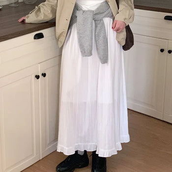 Lace Frill Flare Elastic Waist Long Skirt