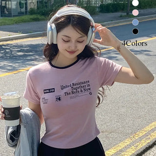 Tabin Lettering Color Block Crop Short Sleeve T-shirt