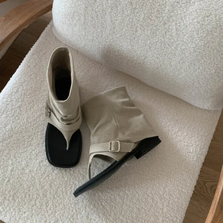 Linen buckle flip-flop boots