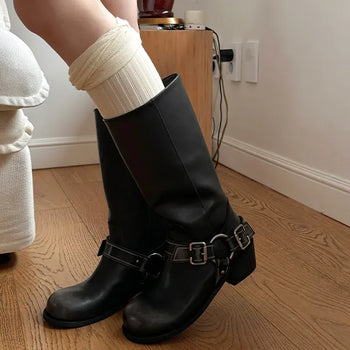 Hour Buckle Leather Half Boots