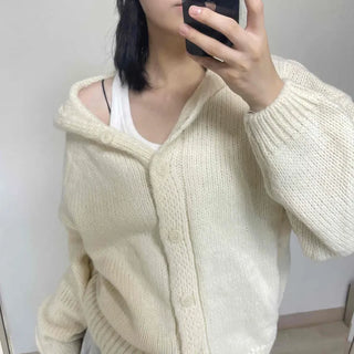 Basic Balloon Hooded Knit Cardigan