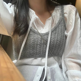 Pecan Wool Cable Knit Crop Knit Bustier