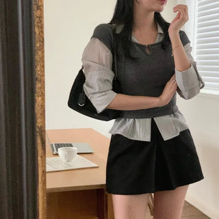 Bena Wrinkle Collar V-Neck Blouse