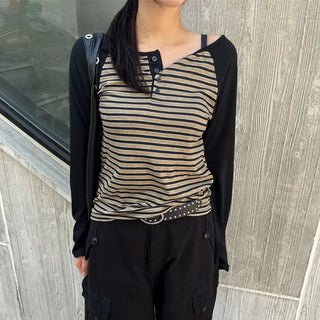 Striped color-block raglan t-shirt 3 colors