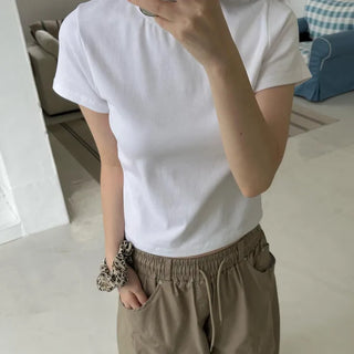 Basic Cotton Spandex Crop Short Sleeve Tee (2 colors)