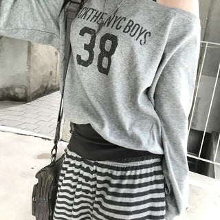 Kazune Hip Girl Halter Neck Layered One-Shoulder Sweatshirt (3 colors)