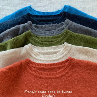 Cove Mohair Oversized Knit Round Neck Loose Fit Angora Long Sleeve Wool Sweater Spring Autumn