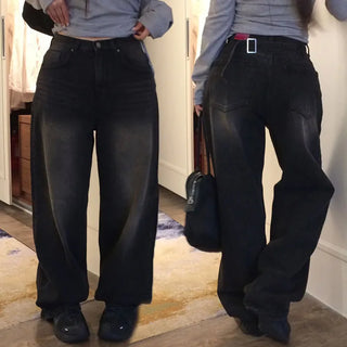 Warm strap denim wide pants