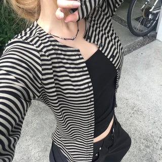 Striped Round Neck Cardigan