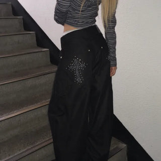 Messiah Cross Studded Carpenter Rivet Wide Pants