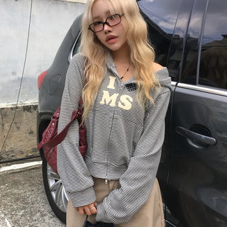 Soyou Striped Print Two-Way Zip-Up Hoodie