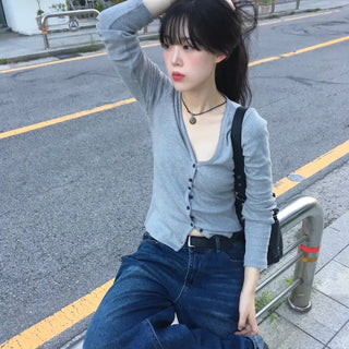 Slim Button Cardigan  / Autumn Cardigan / V-Neck Cardigan