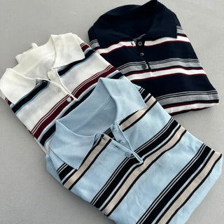 Roa Collar Stripe Loose Fit Button Collar Knit