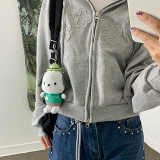 Floral Embroidery 2-Way Zipper Zip-Up Hoodie