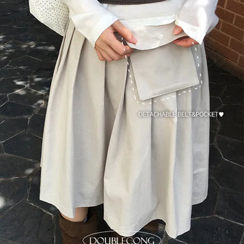 Dove Pleated A-Line Midi Skirt