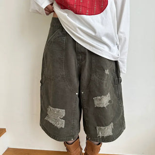 Recto Damaged Work Wide Bermuda Shorts