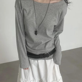 (+Color Added) Loose Deep Round Long Sleeve Tee