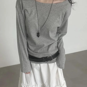 (+Color Added) Loose Deep Round Long Sleeve Tee