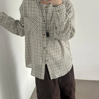 [UNISEX] Vintage Pocket Long Sleeve Check Shirt