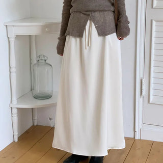 Elastic Waist Satin Long Skirt