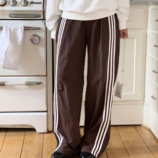 Brown Elastic Waist Wide Track Pants