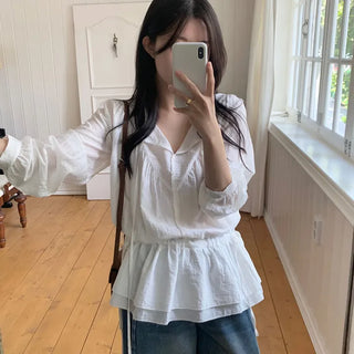 Ribbon Tie Layered String Blouse