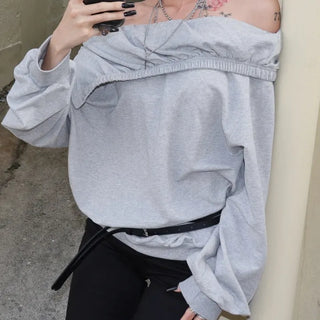 FOLDED Shirred Off-Shoulder Sweatshirt
