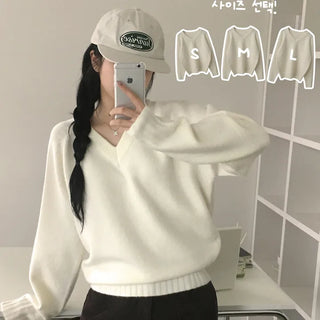 Knit Must-Have, Thick Daily Raglan Plain V-Neck Avant-garde Loose Fit Wool Long Sleeve Knit