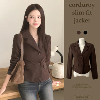 Corduroy Two-Button Slim Fit Blazer Autumn Jacket