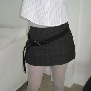 Belt set* Check mini wrap skirt