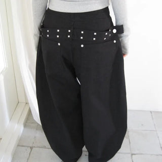 Wide Back Studded Balloon Cotton Pants