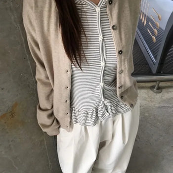 Striped Frill Hooded Cardigan