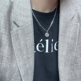 Elizabeth Coin Pendant Clip Chain Silver Necklace