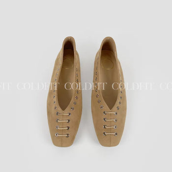 Eyelet Flat Suede Beige