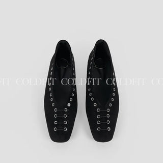 Eyelet Flat Suede Black