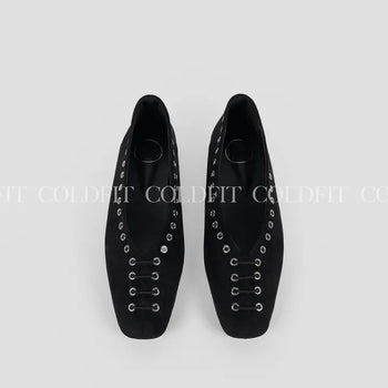 Eyelet Flat Suede Black