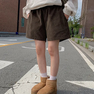 Vine Corduroy Elastic Waist Shorts Corduroy 4/8 Length Shorts A-line Spring/Autumn Transitional Season